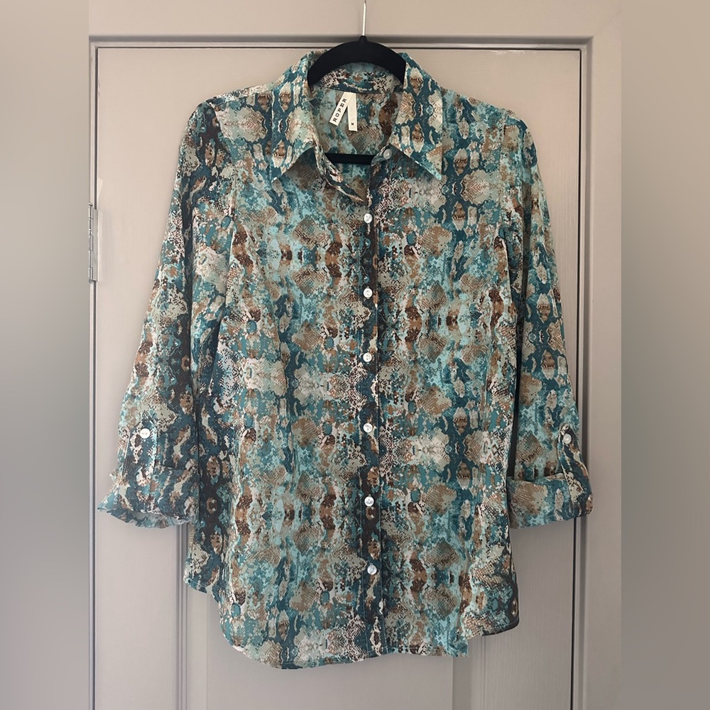 Roper Turquoise Python Western Button Shirt Roll … - image 5